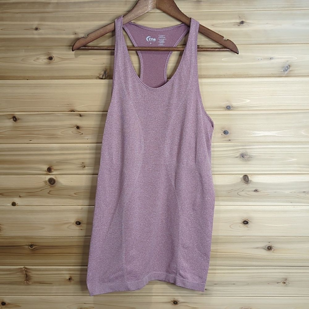ZYIA Womens Top Medium Pink Seamless Racerback Tank Heathered Pink Activewear